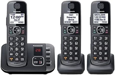 Panasonic DECT 6.0 Expandable Cordless Phone System with Answering Machine and Call Blocking - 3 Handsets - KX-TGE633M (Metallic Black)