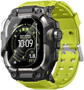 BXUXOHS Rugged Case and Band for Apple Watch Ultra 3/2/1 49mm Men, Military Grade Shockproof Bumper Cover, with 2 Pack Screen Protector, Tactical Band Case for iWatch Ultra 3 2 1 Man, Green