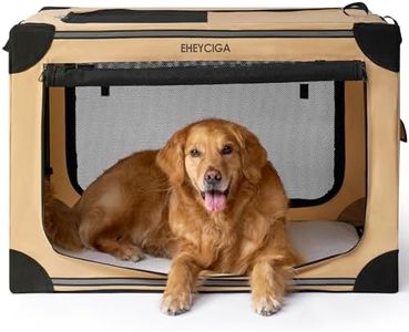 EHEYCIGA Collapsible Soft Dog Crate 36 Inches, Portable Travel Dog Crate for Large Dogs, Dog Kennel Indoor & Outside, Foldable Dog Crate with 4-Door Mesh Windows, Khaki