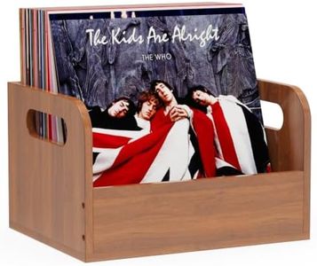 Soultopxin 100% Solid Wood Vinyl Record Storage, Retro & Sturdy Wooden Vinyl Crate and Record Holder for Albums Books Files Magazines Rack Organizer, Holds up to 60 Records Case Box for 7/10/12 Inch