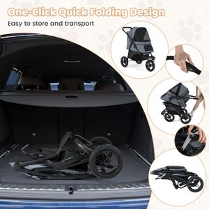 COSTWAY Dog Stroller – Grey Pet Carrier with Foldable Design