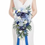 Serwalin 9.8 Inch Wedding Bouquets for Bride Bridesmaid, Dusty Blue Bridal Bouquets for Bride, Wedding Flowers Bouquet Tossing Bouquet, Wedding Ceremony and Anniversary Valentine's Day Decoration