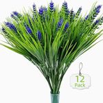 Artificial Flowers, 12pcs Artificial Seven Heads Spring Grass Purple Lavender Bouquet Artificial Plants for Home Garden Planter Porch Window Frame Decoration，Purple