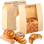 50 Pcs Paper Bread Bags for Homemade Bread Sourdough Bread Bags for Bread Storage with Window Brown Kraft Paper Bakery Bread Bags Loaf Bags-13.7x8.2x3.5 inch