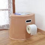 Denny International Large 6L Compact Portable Toilet Potty Loo with Washable Basket and Toilet Roll Holder for Pool Party Camping Caravan Picnic & Festivals (Coffee)