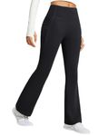 BALEAF Women's Fleece Lined Flared Leggings Water Resistant Pants High Waisted with Pockets Bootcut Winter Bootleg Yoga Trousers Black M