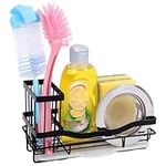 BELLE VOUS Black Iron Kitchen Sink Organiser Caddy - Rustproof Dish Cloth Hanger and Sponge Holder Drip Tray - Quick-Drying Washing Up Accessory Rack for Kitchen/Bathroom Counter