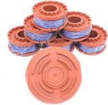 7PK Spools for Worx WG150 WG151 WG151.5 WG152 WG153 WG154 WG155 WG155.5 Weed Wacker Eater String Trimmer Replacement Spools Line 10ft 0.065” Autofeed with WA6531 GT Spool Cap Covers (6 Spool 1 Cap)