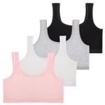 Lancry 4PCS Girls Bra,Soft Cotton Crop Tops for Girls Age 7-12,Unpadded Wireless Girls Sports Bra Training Bras for Girls Kids Teens (UK, Age, One Size, Regular, M, Black+White+Grey+Pink)