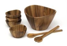 Lipper International Acacia Wave Bowl Set with Servers, 162.31 Fluid Ounces