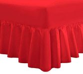 Queens Land Home Easy care & Long Lasting Pollycotton Valance Fitted Sheet. (Double, Red)