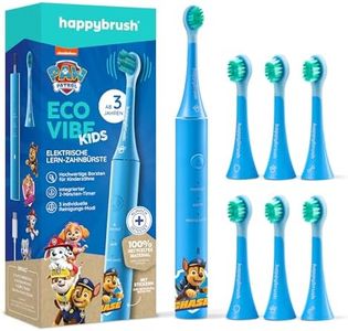 happybrush [Testsieger*] Elektrische Zahnbürste Für Kinder inkl. 3 Aufsteckbürsten, Sanfte Reinigung der Kinderzähne, Paw Patrol Chase unde seine Freunde, 4 Wochen Power-Akku
