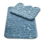 GC GAVENO CAVAILIA Memory Foam Stone Bath Mat Quick Dry, Pebble Bath Mat Non Slip, Ultra Absorbent Washable Bathroom Rug Pedestal Toilet Mats Sets 2 Pieces, Aqua Bath Mat