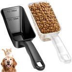 2-Pack Dog Food Scoop 1 Cup, Plastic Pet Food Measuring Scoop With Measuring Lines (1/2 & 1 Cup Markings) for Dogs, Cats, Fish, Bird（Black and Transparent)（Black)