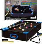 Matty's Toy Stop Deluxe Wooden 20" Mini Table Top NEON Pool (Billiards) Table with 15 Colored Balls, 1 Cue Ball, 1 Brush, 2 Pool Sticks, 2 Cubes of Chalk & Racking Triangle