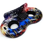 Arrowbash 4th of July Float Inflatable 2 Person Water Lounge Pool Tube 86 Inch Giant Pool Float with Cup Holders Cooler Backrest Grab Handles Tie on Rope for River Lake Pool(Fireworks)