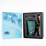 JustBrew Marble Designed Mug with Lid & Spoon, Green (Pack of 1) 400ml | Ceramic Coffee Tumbler with Detachable Lid, Stirrer | Frosted Large Coffee/Tea Mug with Spoon for Office | Fancy Gifting Cup