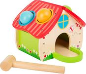 Small Foot 11084 Wooden Knock House with Four Colourful Balls and a Wooden Hammer Toy, Multi-Coloured