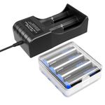 4PCS Battery of Rechargeable 3.7V 3600mAh with 2 Bay USB Battery Charger for Flashlight