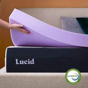 LUCID 4-Inch Lavender Memory Foam Mattress Topper, Queen Size