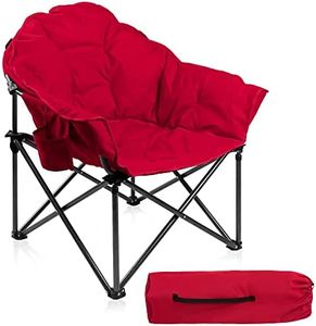ALPHA CAMP Camping Folding Moon Chair XXL Folding Chair for Adults Heavy Duty Camp Chair with Portable Carry Bag and Cup Holder(Red)