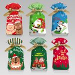 Christmas Drawstring Gift Bags 48PCS in 6 Styles Christmas Wrapping Bags Xmas Treats Bags Christmas Party Favor Pouch Goody Sweet Treat Candy Bags Bags Drawstring