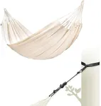 LA SIESTA® Modesta Organic Cotton Hammock & TreeMount, Hammock & Tree Straps for Beams Posts - Indoor Outdoor Hammock, Patio Hammock Bed Portable Hammock, Single Person Hammock - Single Hammock, Latte