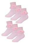 6 Pack Baby Girl Frilly Lace Socks | Sock Snob | Cotton Fancy Socks for Toddler (12-24 Months, Pink)