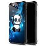 iPhone 6s Plus Case, Bear Smiles and Listens to Music iPhone 6 Plus Cases, Tempered Glass Back+Soft Silicone TPU Shock Protective Case for Apple iPhone 6/6s Plus