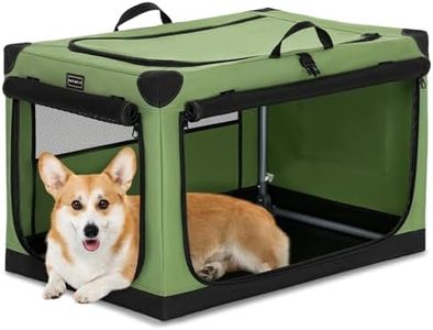 Petsfit 30 Inch Soft Dog Crate, Adjustable Fabric Cover by Spiral Iron Pipe, Chew Proof 3 Door Design, Travel Collapsible Dog Kennel Green