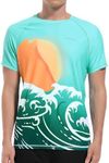 VAYAGER Men's Swim Shirt UPF 50+ UV Sun Protection Quick Dry Rash Ruard Shirts Short Sleeve Surf Shirt Fishing Beach T-Shirt, Green Orange, Large