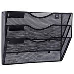 EASEPRES 3 Tier Mesh Wall Mounted File Holder Organizer Vertical Metal Hanging Filing Paper Magazine Rack Envelope Folders Holder with Nametag Label for Office and Home, Black