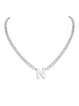 PIYN Initial N Pendant Necklace for Men Silver Cuban Link Chain Trendy A-Z Letter Pendant Boyfriend Lover Stainless Steel Alphabet Necklaces Womens 18"-20" Gift