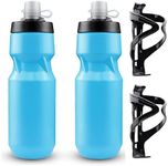 2 Pack Bike Water Bottle Holder with Cycling Water Bottle 24oz - Lightweight Plastic Bottle Cages – BPA Free Sport Squeeze Water Bottle (Blue)