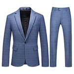 Mens Plaid Suit Tweed Slim Fit 2 Piece Casual Suits for Men One Button Tuxedo Suits Set （Blazer Jacket & Pants Set）, Light Blue, X-Large