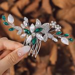 IYOU Sparkly Crystal Wedding Hair Comb Green Bridal Hair Accessories Flower Leaf Prom Hair Pieces for Bride and Bridesmaid