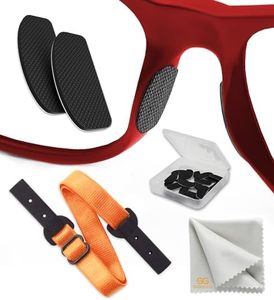 Nose Pads for Sunglasses - 6 Pairs Ultra Thin Nose Grips - Eye Glasses Nose Bridge Support - Accessories for Glasses 1 mm (Black Pads & Orange Glasses Strap)