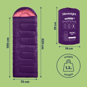 Silentnight Adult Mummy Sleeping Bag – 3 Season Lightweight, Warm, Purple