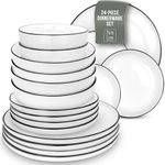 24 Piece Dinner Sets for 6 People - Beautiful Scandinavian Style Stoneware Dinner Set for 6 - Dishwasher & Microwave Safe Plates and Bowls Set for 6 - Dinnerware Sets by Pure Living in White