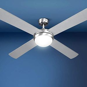 Devanti 52'' Ceiling Fans, Fan Lights and Remote for Bedroom Living Room Indoor, AC Motor Control LED Light 3 Speed 130cm Reversible Silver Quiet Breezes Color Lighting