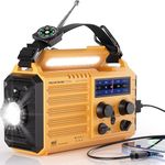 Emergency Portable Weather Radio,5000 Rechargeable AM/FM/SM/NOAA Radio with Solar Panel,Hand Crank,USB Charging Port,LED Flashlight&Reading Lamp,SOS,Compass,Battery Powered Radio for Survival/Blackout