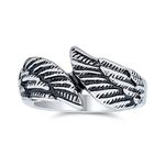 Personalize Unisex Biker Jewelry Religious Spiritual Guardian Feather Angel Wing Band Ring for Men Women Oxidized Silver Tone Stainless Steel Customizable