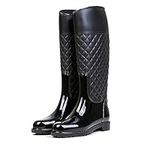 AONETIGER Women's Rain Boots Waterproof Slip-On Zipper Winter Warm Boots(09-Black 36)