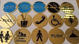 Circular Round Brass Toilets Pub Shop Business Bathroom Door Signs Gold Plate (Unisex)