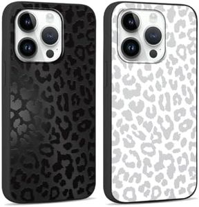 RUMDEY 2 Pack Cute Cheetah Print for iPhone 14 Pro 6.1" Phone Case,Luxury Leopard Pattern Design Cases Soft Silicone TPU Shockproof Protective Cover for Women Girls-Black & White