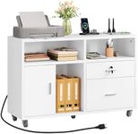 YITAHOME Wood Lateral File Cabinet, 2 Drawer Mobile Storage Cabinet, Fits A4, Letter and Legal Printer Stand with Open Storage Shelves, Modern Filing Cabinet for Home Office, White