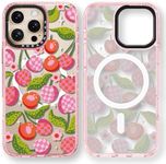 Rosarnnah Magnetic for iPhone 16 Pro Max Magsafe Case Cute - Durable Shockproof 6.6 ft Drop Impact Phone Case - Glitter Pink Funny Plaid Cherry Design for iPhone 16 Pro Max 6.9"