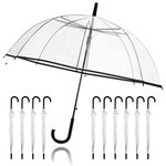 10pcs Clear Wedding Umbrellas, 46in Large Canopy Transparent Stick Umbrella Windproof Rain Auto Open with J-Hook Handle Bubble See Through Umbrellas for Outdoor Wedding Style (Black)