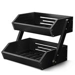 G.a HOMEFAVOR 2-Tier Bamboo Fruit Basket Bowl Holder, Bread Vegetables Storage Stand for Kitchen Countertop, Snacks Rack in Home Kitchen and Office, Black