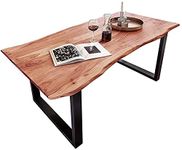 The Attic Live Edge Dining Table 180 Cms|Solid Wood Dining Table for 6|Wooden Dining Table for 8|Sturdy ConstructionIron + Acacia Wood Honey + Black Matte Finish